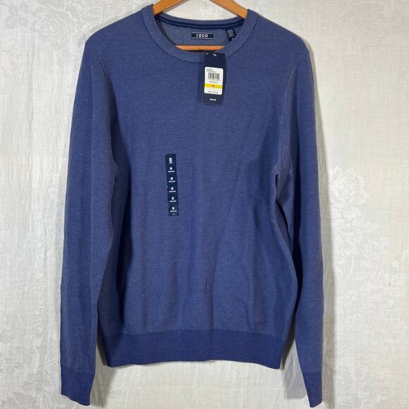 Izod Sweater Medium Blue NEW Tex Crew Neck Skipper Stretch - Picture 1 of 8